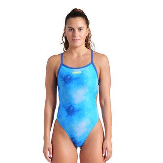 Maillot de bain femme 1 pièce ARENA WOMEN'S ARENA SWIMSUIT CHALLENGE BACK TIE & DYE BLUE